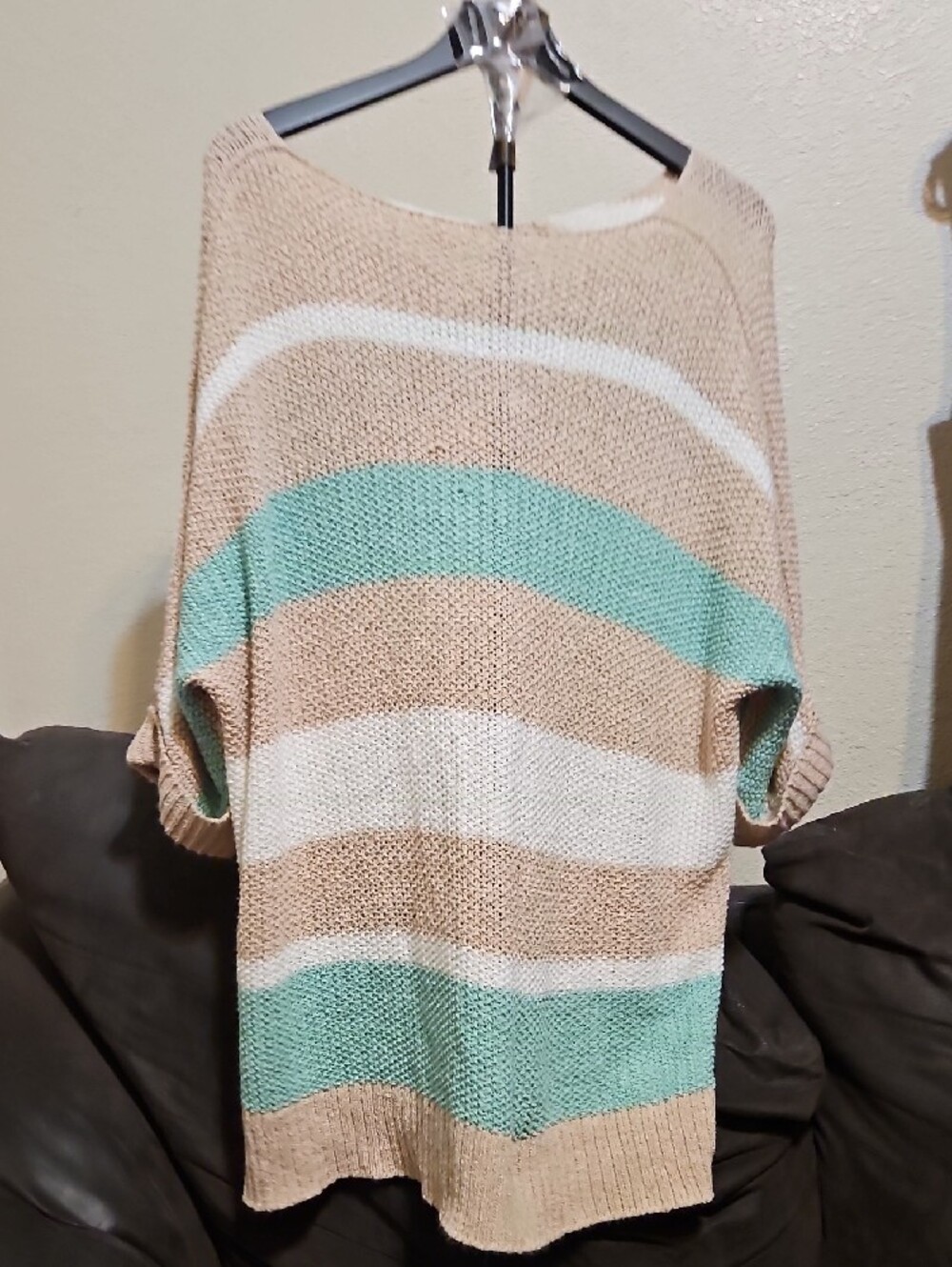 JODIFL Oversized Striped Scoopneck Knit Sweater in Beige, White & Mint Green - Picture 4 of 7